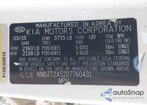 2013 Kia Soul z USA, uszkodzony, nr VIN KNDJT2A52D7760431